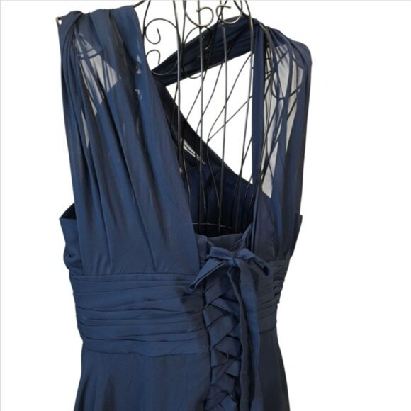 Women's Formal Elegant Navy Blue Evening Gown Size 16 Lace Up Maxi Dress NWT - Picture 9 of 16